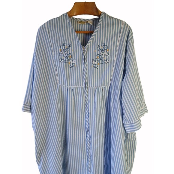 Vintage Collections Blue White Striped Seersucker House Dress Robe Size XXXL 3Xl - Picture 2 of 14